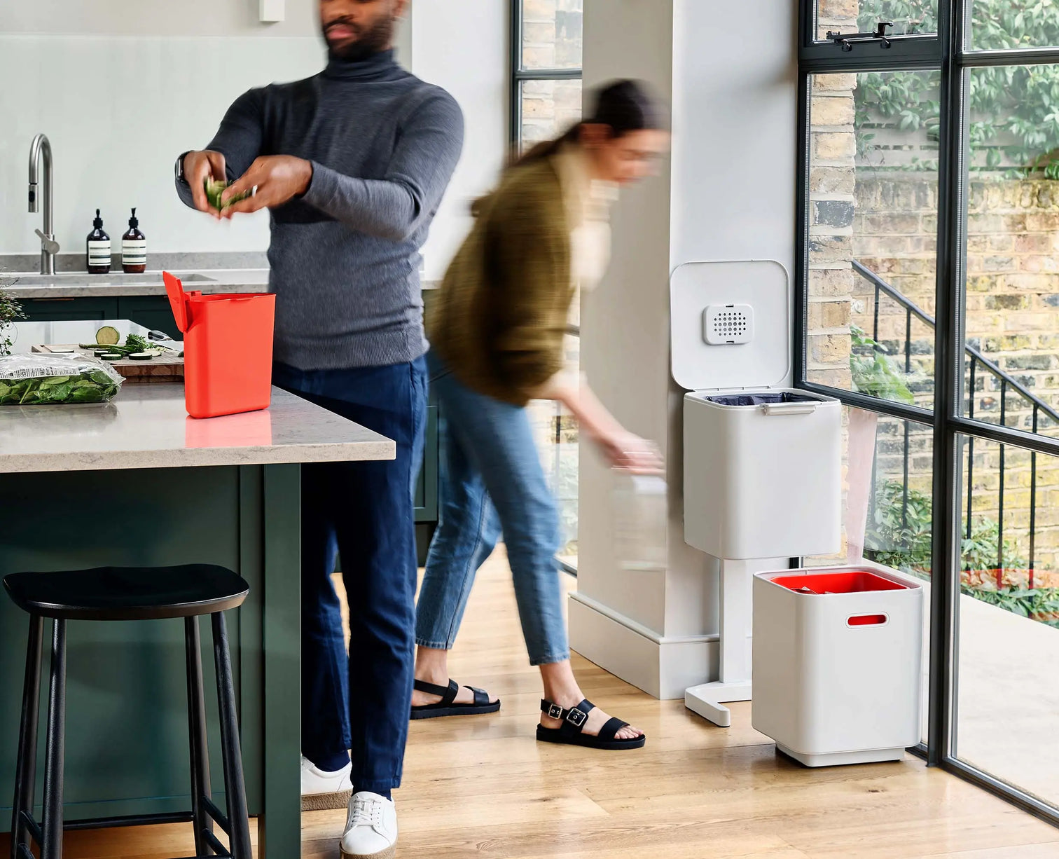 Joseph Joseph Totem Compact 40L Waste and Recycling Vertical Trash Bin Stone