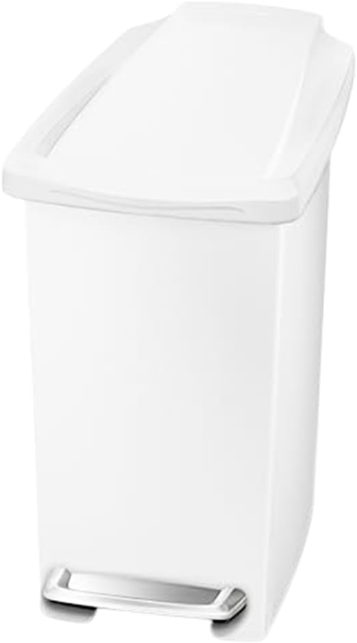 SimpleHuman Slim Pedal Bin CW1332 10L White Plastic Bathroom Trash Can