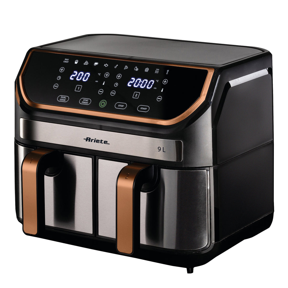 Ariete Dual Air Fryer – 9L, 2100W, Stainless Steel / Pink Gold