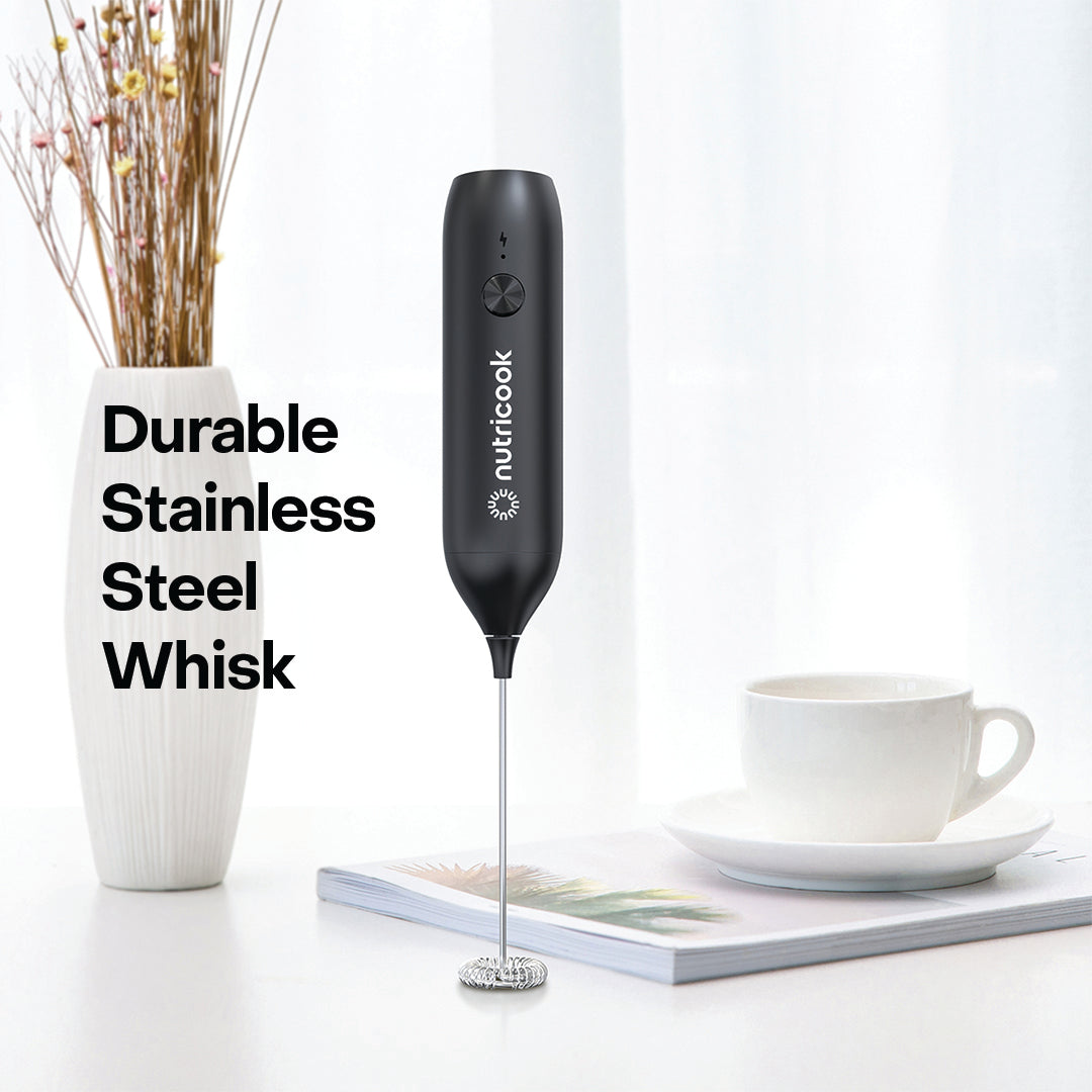 Nutricook Milk Frother NC-MF100ME USB C Rechargeable 304 Stainless Whisk Bin