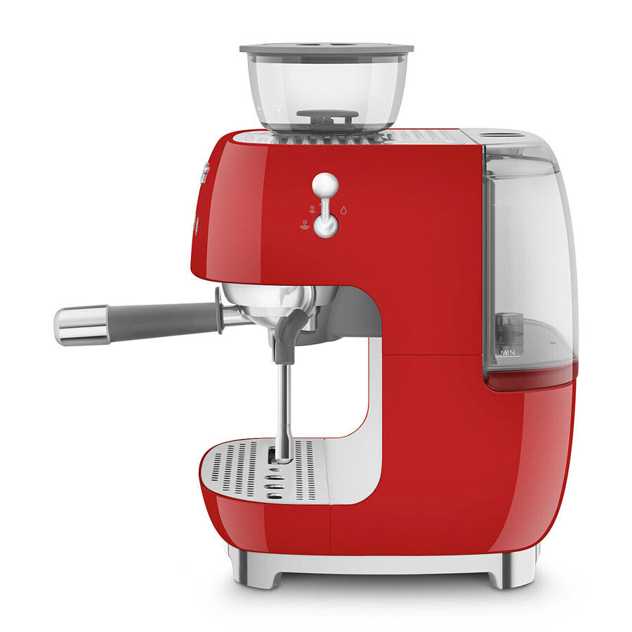 Smeg EGF03 Manual Espresso Machine Built-In Grinder 15 Bar Steam Wand Red