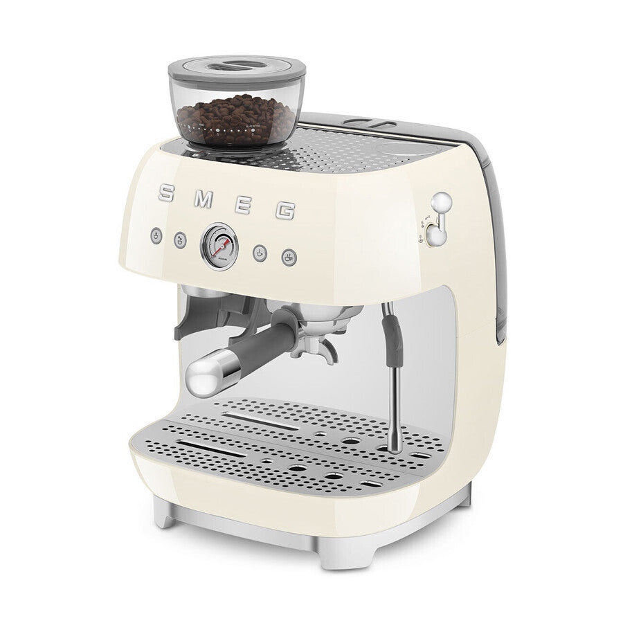 Smeg 50s Style Espresso Coffee Machine with Grinder Cream EGF03