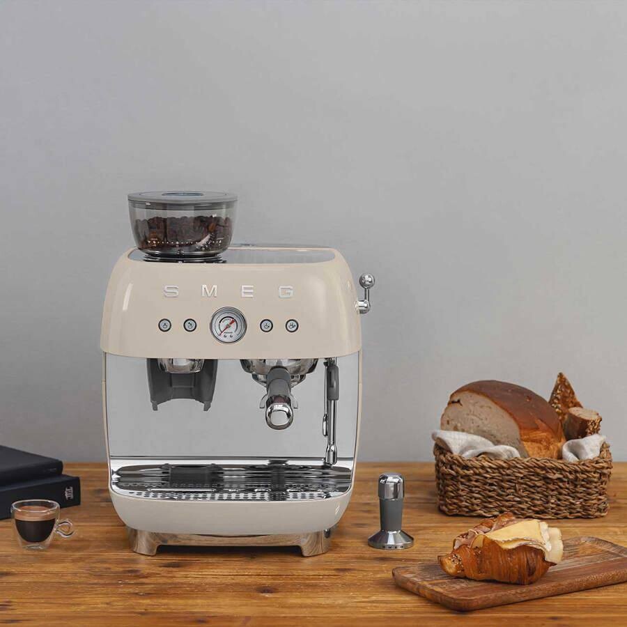 Smeg 50s Style Espresso Coffee Machine with Grinder Cream EGF03