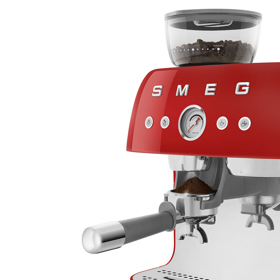 Smeg EGF03 Manual Espresso Machine Built-In Grinder 15 Bar Steam Wand Red