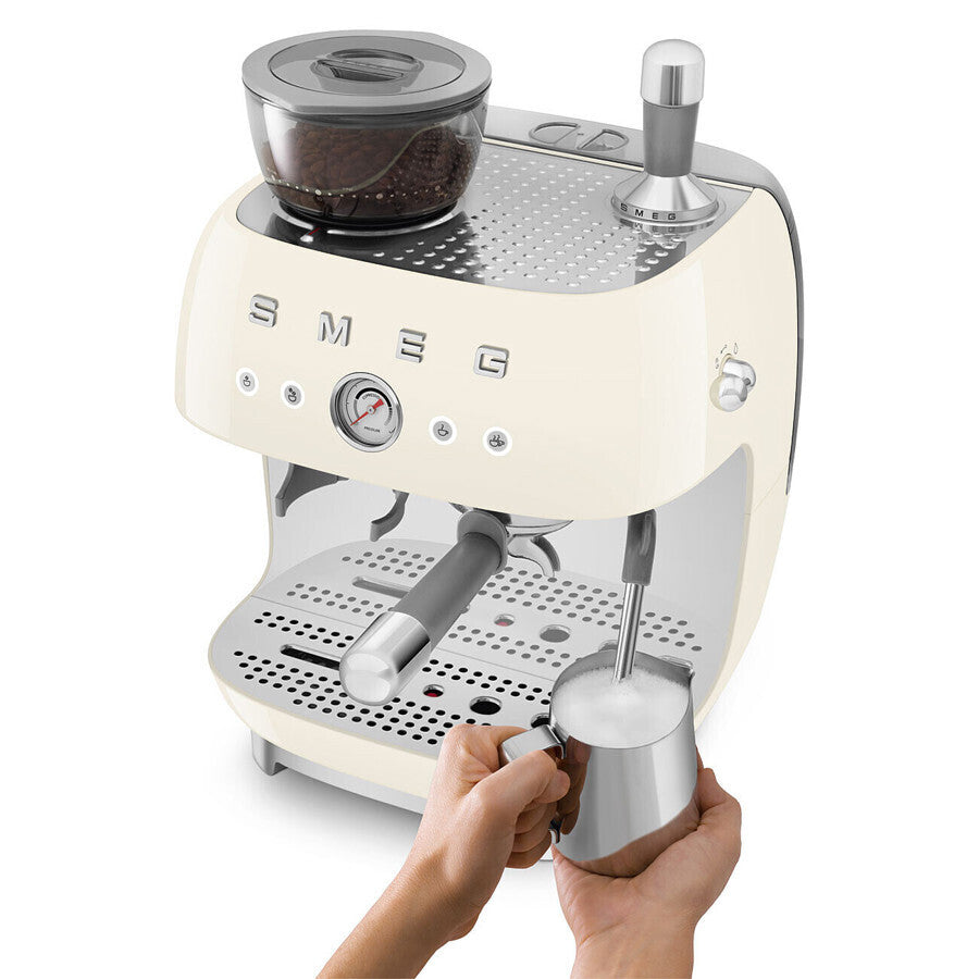 Smeg 50s Style Espresso Coffee Machine with Grinder Cream EGF03