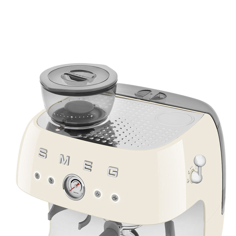 Smeg 50s Style Espresso Coffee Machine with Grinder Cream EGF03