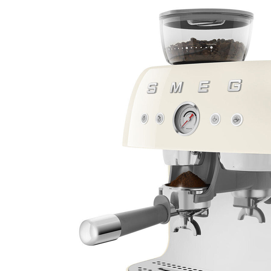 Smeg 50s Style Espresso Coffee Machine with Grinder Cream EGF03