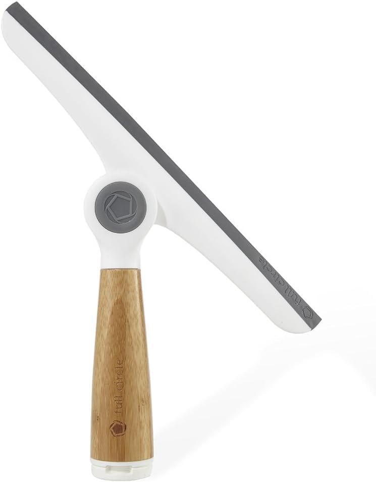 Full Circle Wipe Out Pivoting Shower Squeegee with Hanging Hook, White