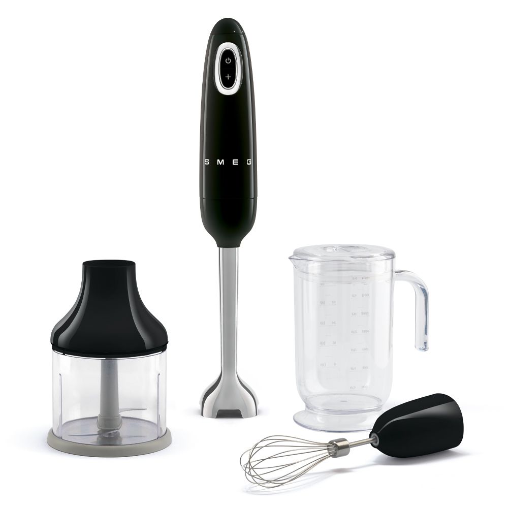Smeg 50s Retro Style Hand Blender 700W Accessories Set Black HBF03BLEU
