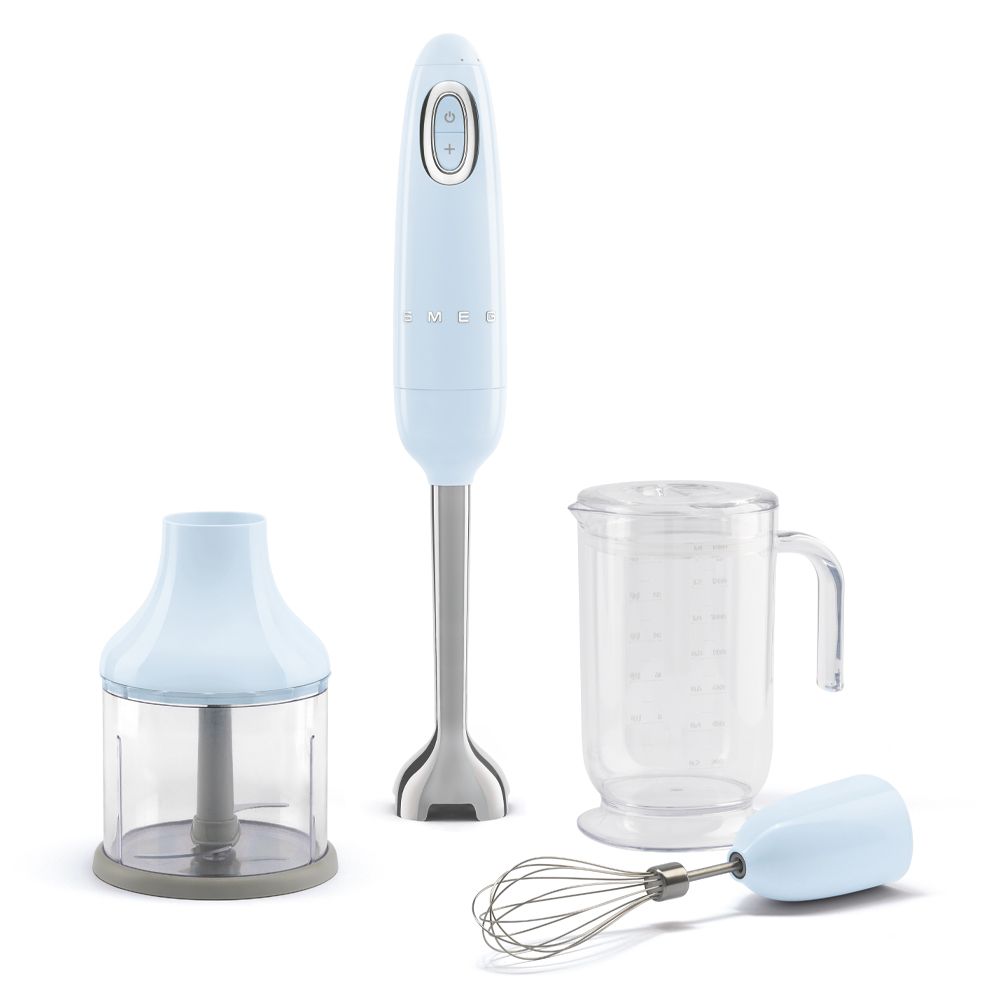 Smeg 50s Retro Style Hand Blender 700W Accessories Set Pastel Blue HBF03PBEU