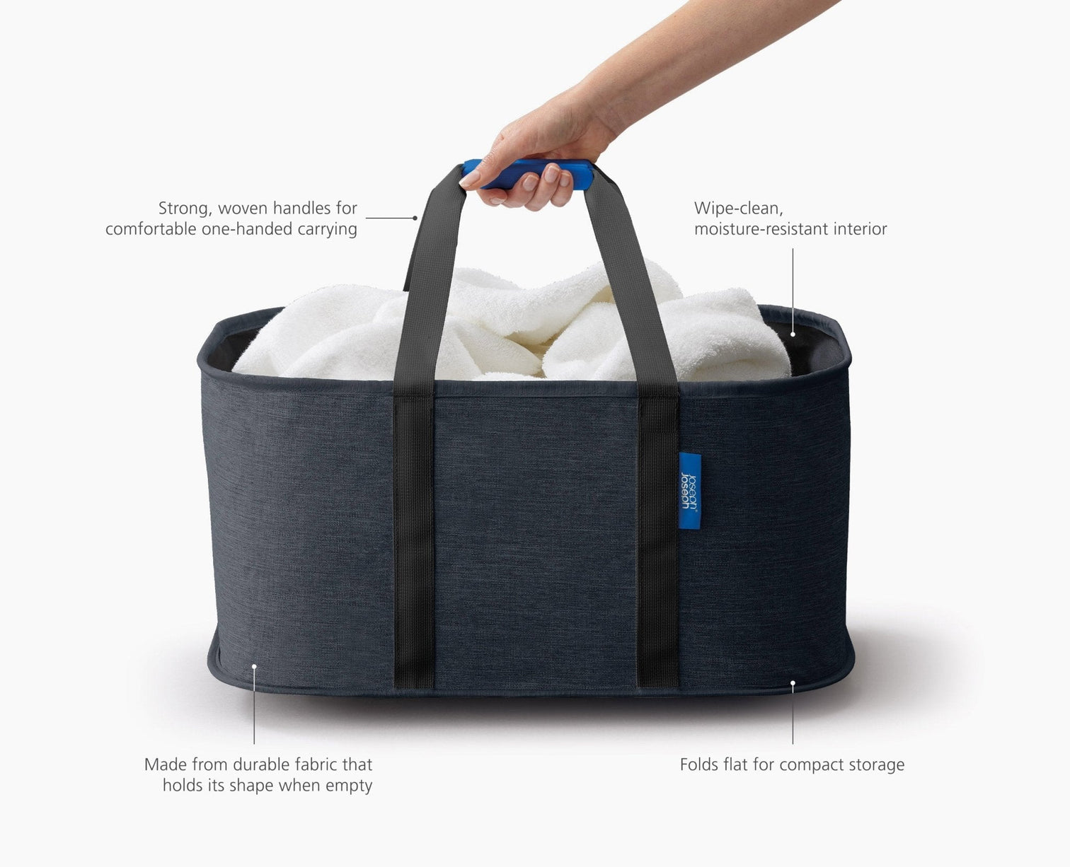 Joseph Joseph Hold All Black Collapsible 35L Laundry Basket Handles
