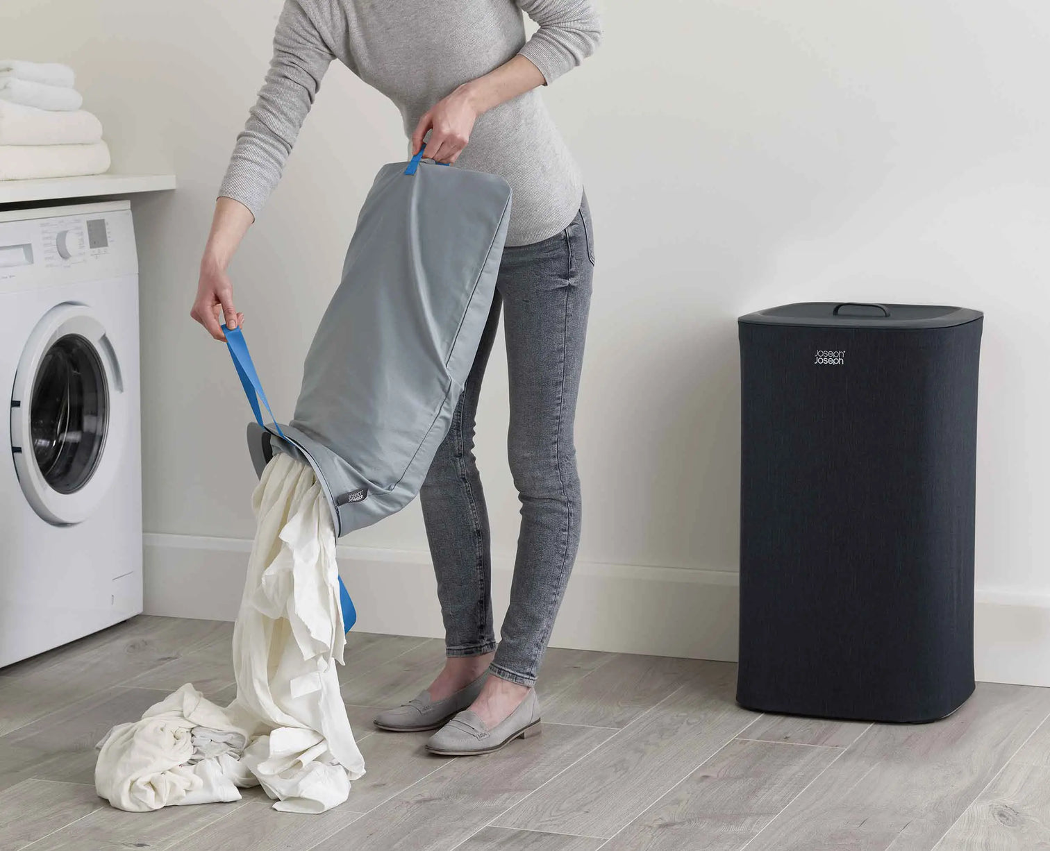 Joseph Joseph Tota 60L Laundry Separation Basket with Removable Bags - Black - 50002