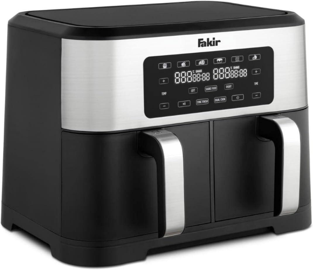 Fakir Chefry Premium Duo - 2800 Watt Hot Air Fryer, Airfryer with Two Chambers for Separate or Parallel Use