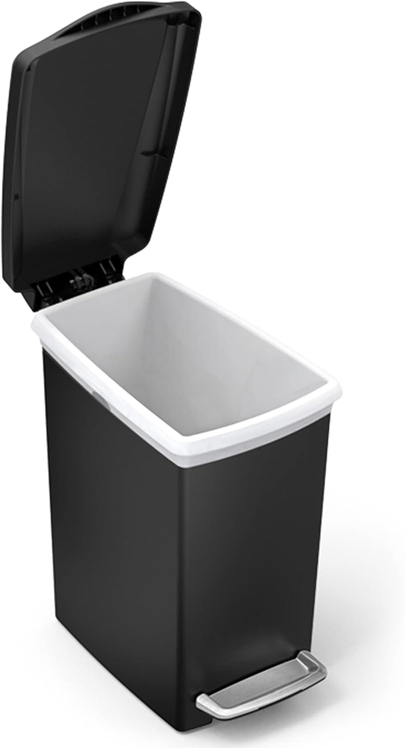 simplehuman 10L / 2.6 Gallon Compact Slim Step Trash Can – Black Plastic