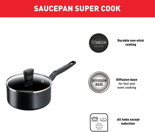 Tefal Super Cook 18cm Saucepan with Lid – Non-Stick Aluminum