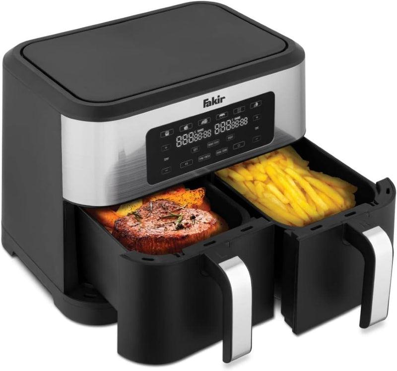 Fakir Chefry Premium Duo - 2800 Watt Hot Air Fryer, Airfryer with Two Chambers for Separate or Parallel Use