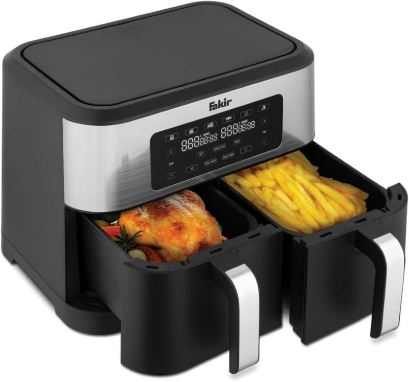Fakir Chefry Premium Duo - 2800 Watt Hot Air Fryer, Airfryer with Two Chambers for Separate or Parallel Use