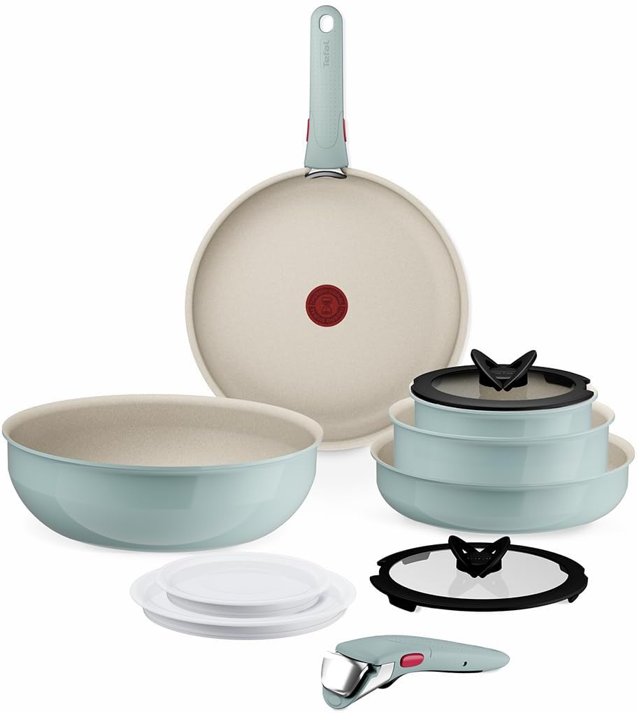Tefal Ingenio Serenity 11-Piece Cookware Set Green Stackable Wok Pan