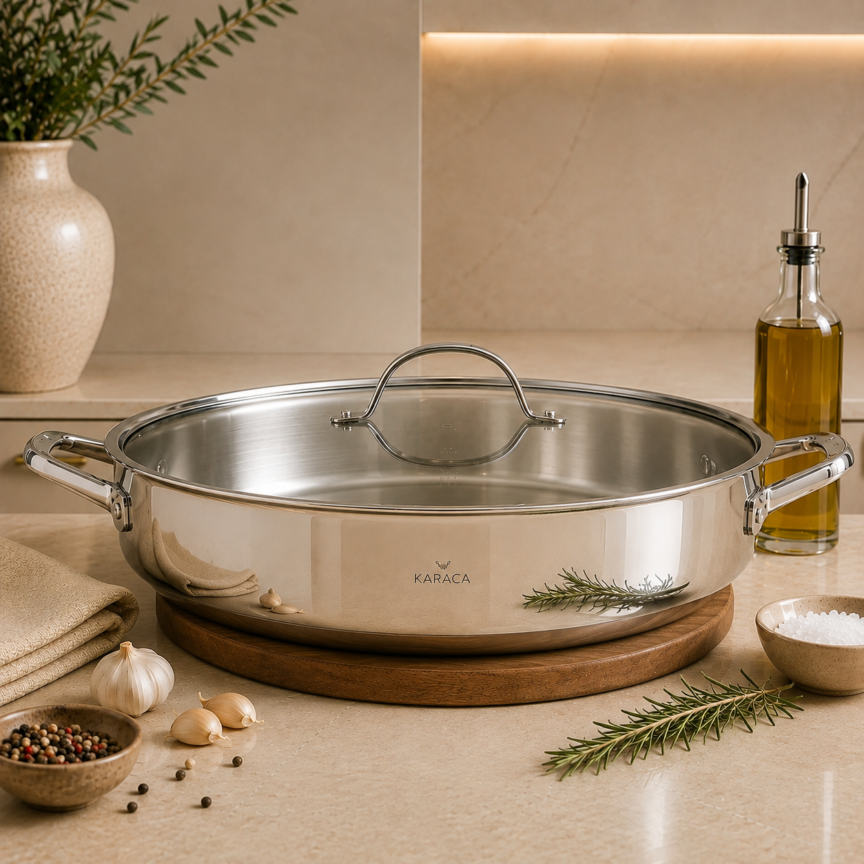 Karaca 3Ply PowerSteel 316+ Stainless Steel Honeycomb Casserole 30 cm 4.9L Induction