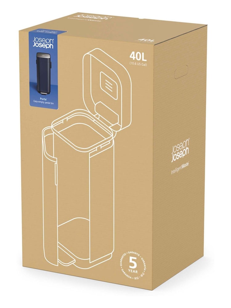 Joseph Joseph Porta Pedal Bin 40L Front Door Carbon Filter Midnight Blue