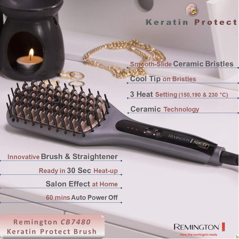 Remington 66 Watts Keratin Protect Sleek & Smooth Heated Straightening Brush