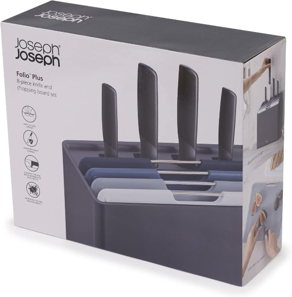 Joseph Joseph Folio Icon Cutting Board Set 8Piece Japanese Steel Knife Gray