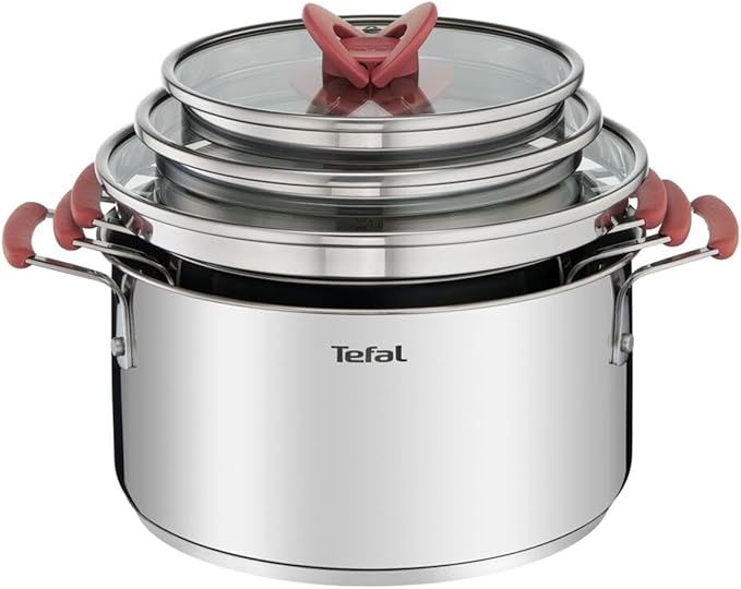 Tefal OptiSpace Stainless Steel  6 pcs Stewpots 18/20/24+lid (Orange)