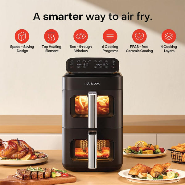 Nutricook Air Fryer NC-AFDS330 DuoStack Vertical 9.6L Dual Basket Glass