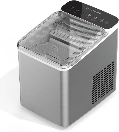 Silver food dehydrator with digital display on a white background