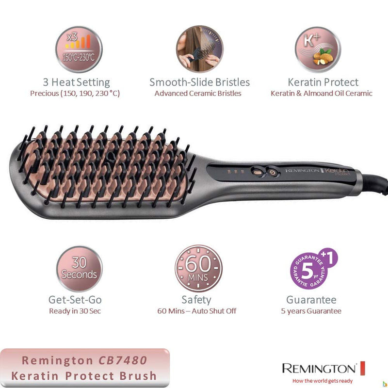 Remington 66 Watts Keratin Protect Sleek & Smooth Heated Straightening Brush