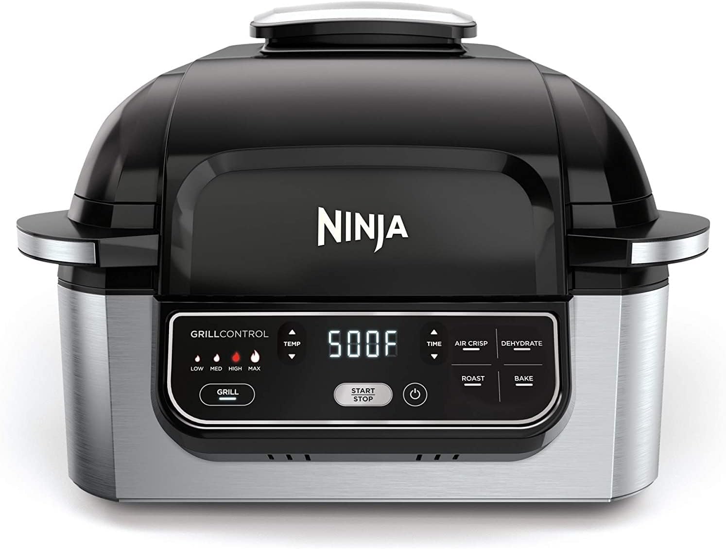 Ninja Foodi 5-In-1 Indoor Grill With Air Fry, Roast, Bake & Dehydrate, Black/Silver, 4-Quart Crisper Basket & 6-Quart Cooking Pot