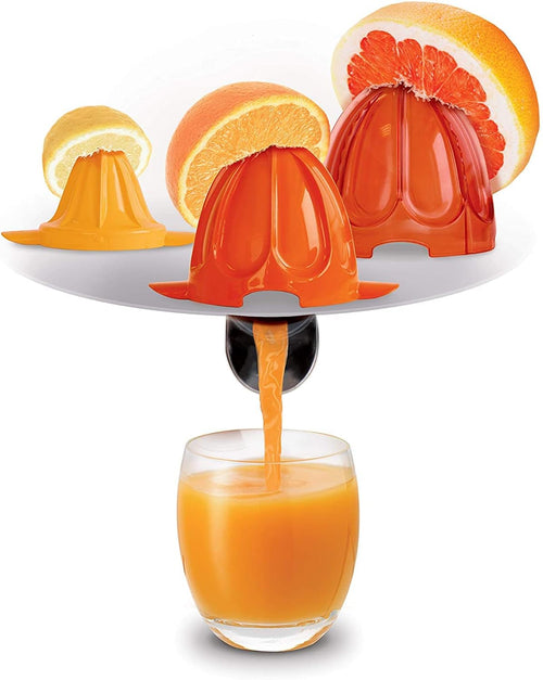 Moulinex VitaPress Direct Serve juicer pouring straight into a glass