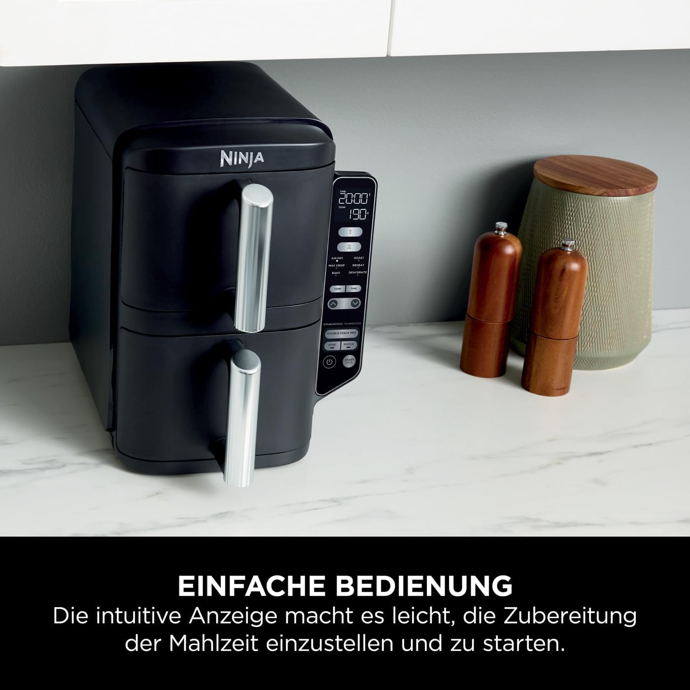 Ninja Double Stack Hot Air Fryer, 7.6 L Airfryer, Double Basket Hot Air Fryer