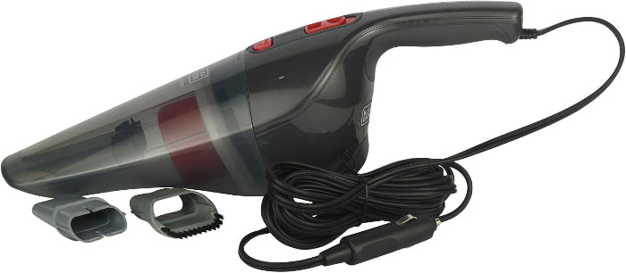Handheld vacuum cleaner with attachments on a white background