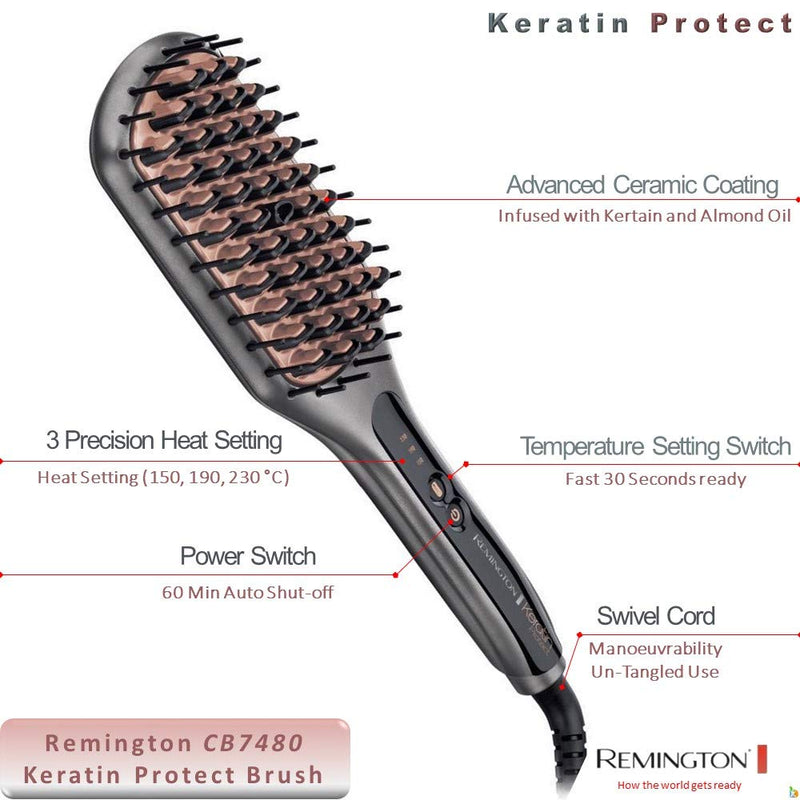 Remington 66 Watts Keratin Protect Sleek & Smooth Heated Straightening Brush