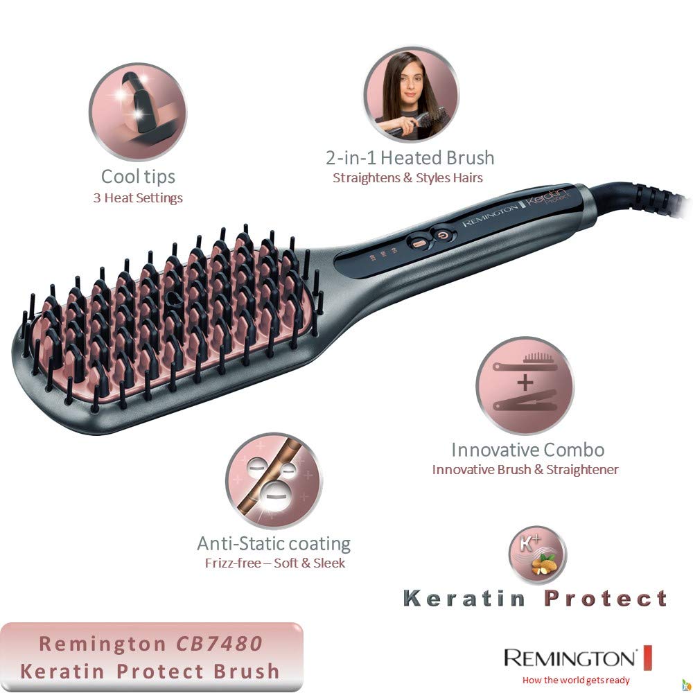 Remington 66 Watts Keratin Protect Sleek & Smooth Heated Straightening Brush
