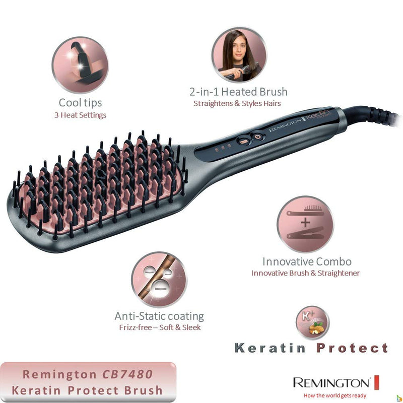 Remington 66 Watts Keratin Protect Sleek & Smooth Heated Straightening Brush