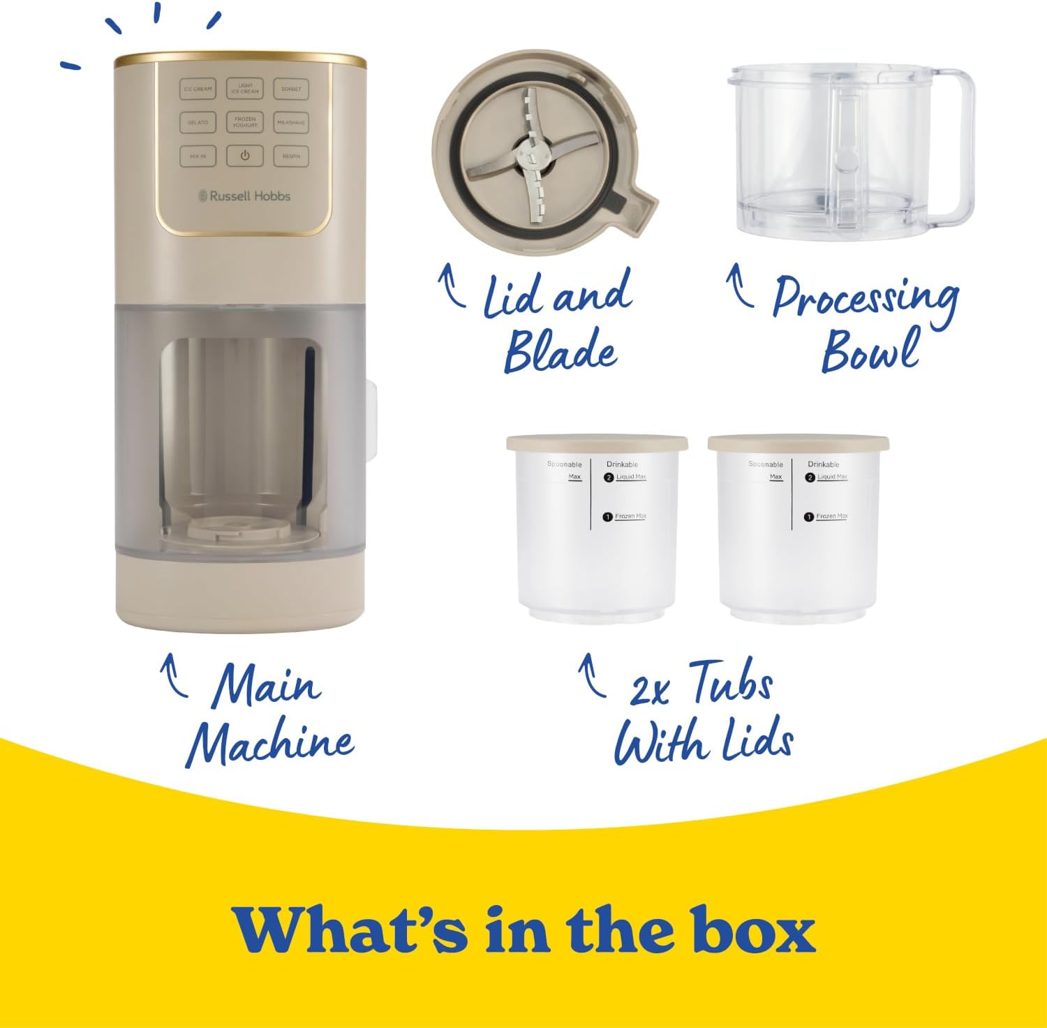 Russell Hobbs Ice Cream Maker Chill Luxe 7in1 Creamery Tubs Stone