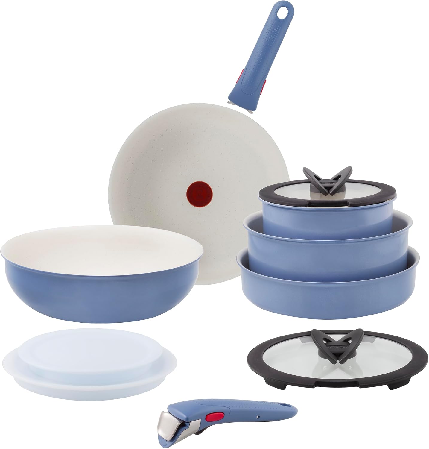 Tefal Ingenio Serenity 11-Piece Cookware Set Blue Stackable Wok Pan
