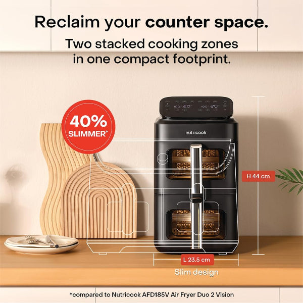 Nutricook Air Fryer NC-AFDS330 DuoStack Vertical 9.6L Dual Basket Glass