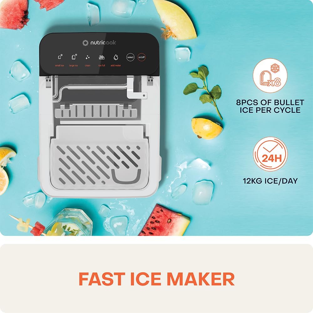 NutriCook Ice Maker  Rapid 7-Minute Production Self-Cleaning White