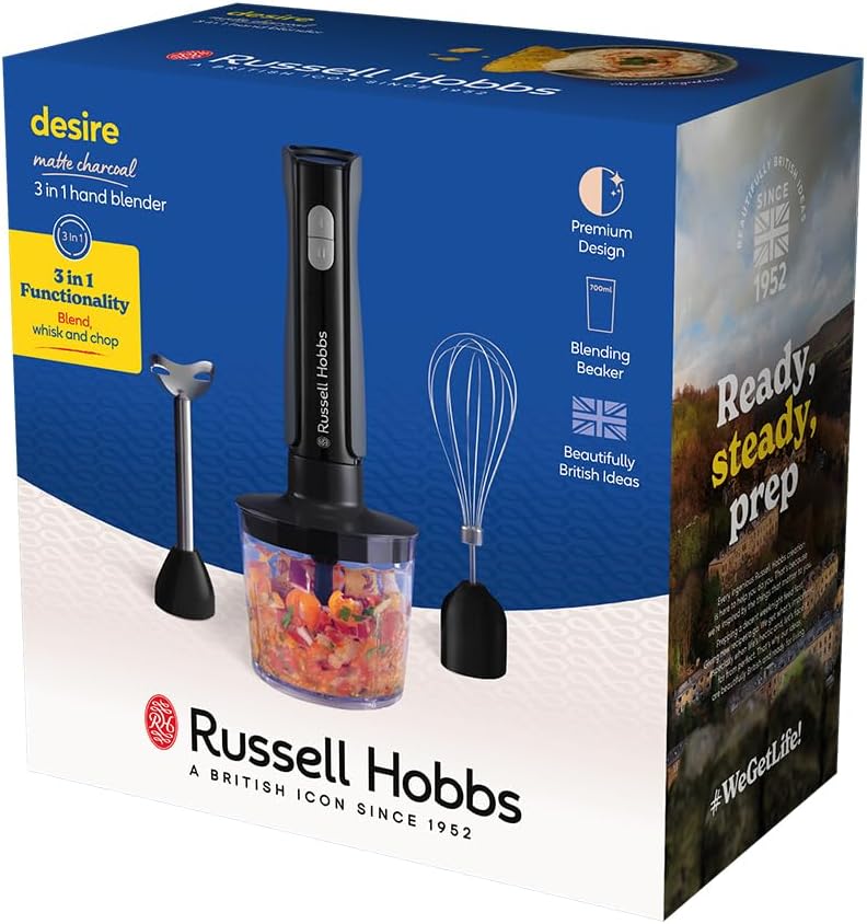Russell Hobbs Desire 3-in-1 Hand Blender Chopper Whisk Set Anthracite Grey