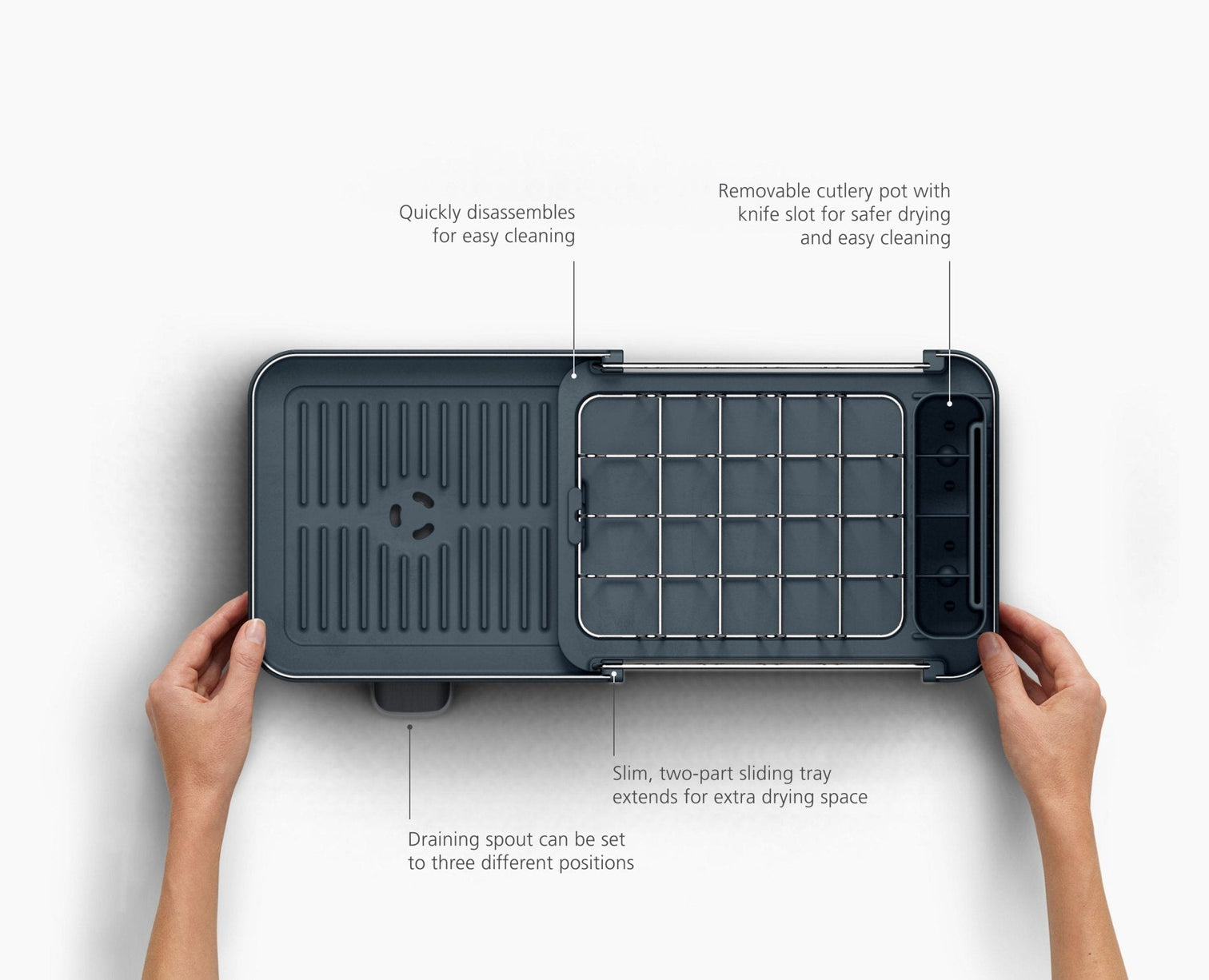 Joseph Joseph Extend Slim Steel Expandable Dish Drainer Grey Knife Slot