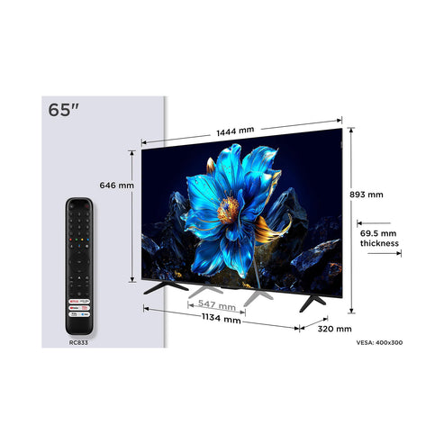 TCL 65" QLED 4K UHD Smart Google TV Quantum Dot Color Hands-Free Voice Black