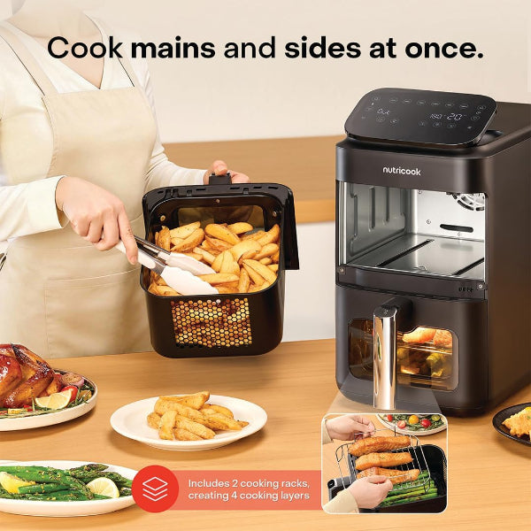 Nutricook Air Fryer NC-AFDS330 DuoStack Vertical 9.6L Dual Basket Glass