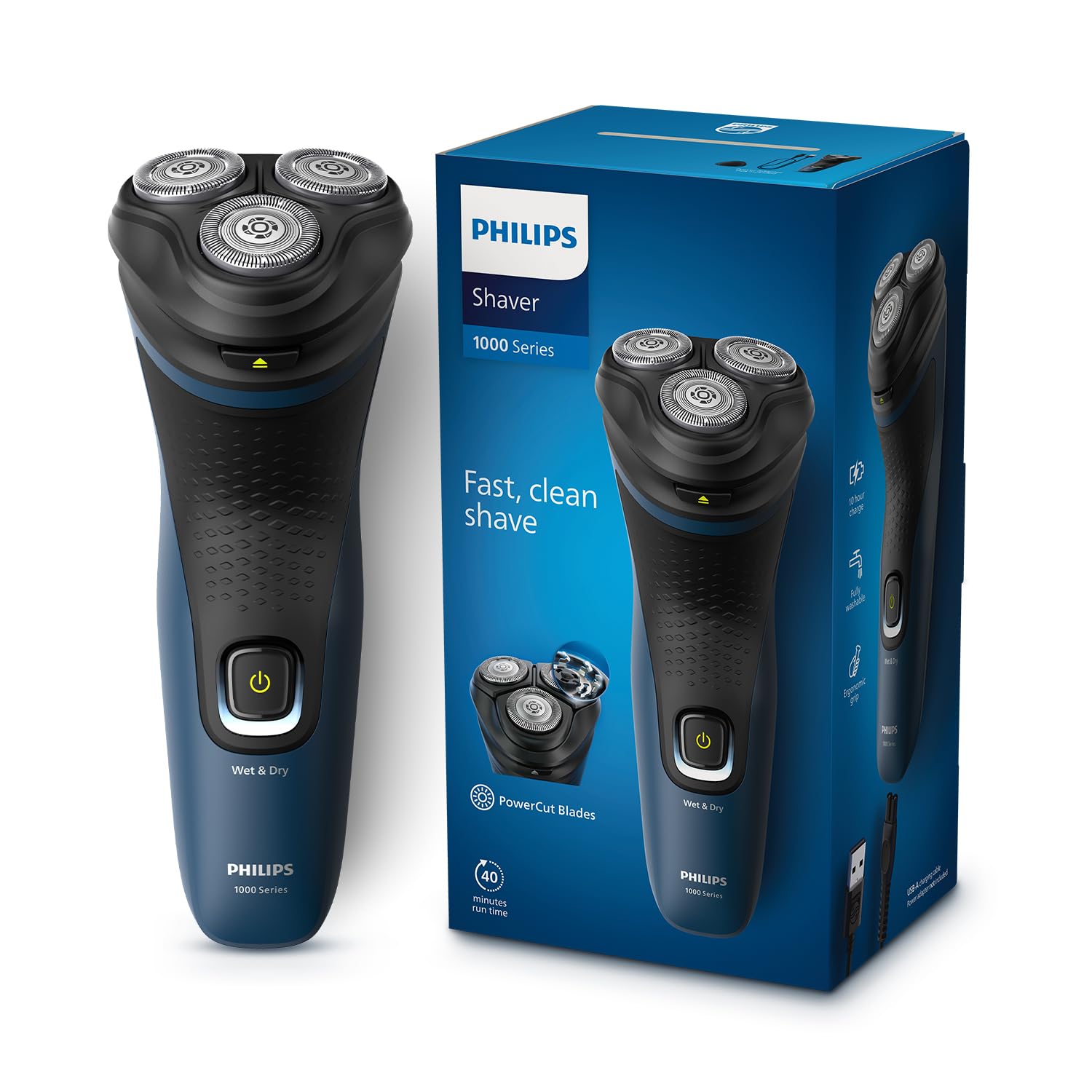 Philips Electric Shaver For Men, Wet And Dry Shave, 3D Floating Heads, 27 Self Sharpening Blades, Cordless, Waterproof