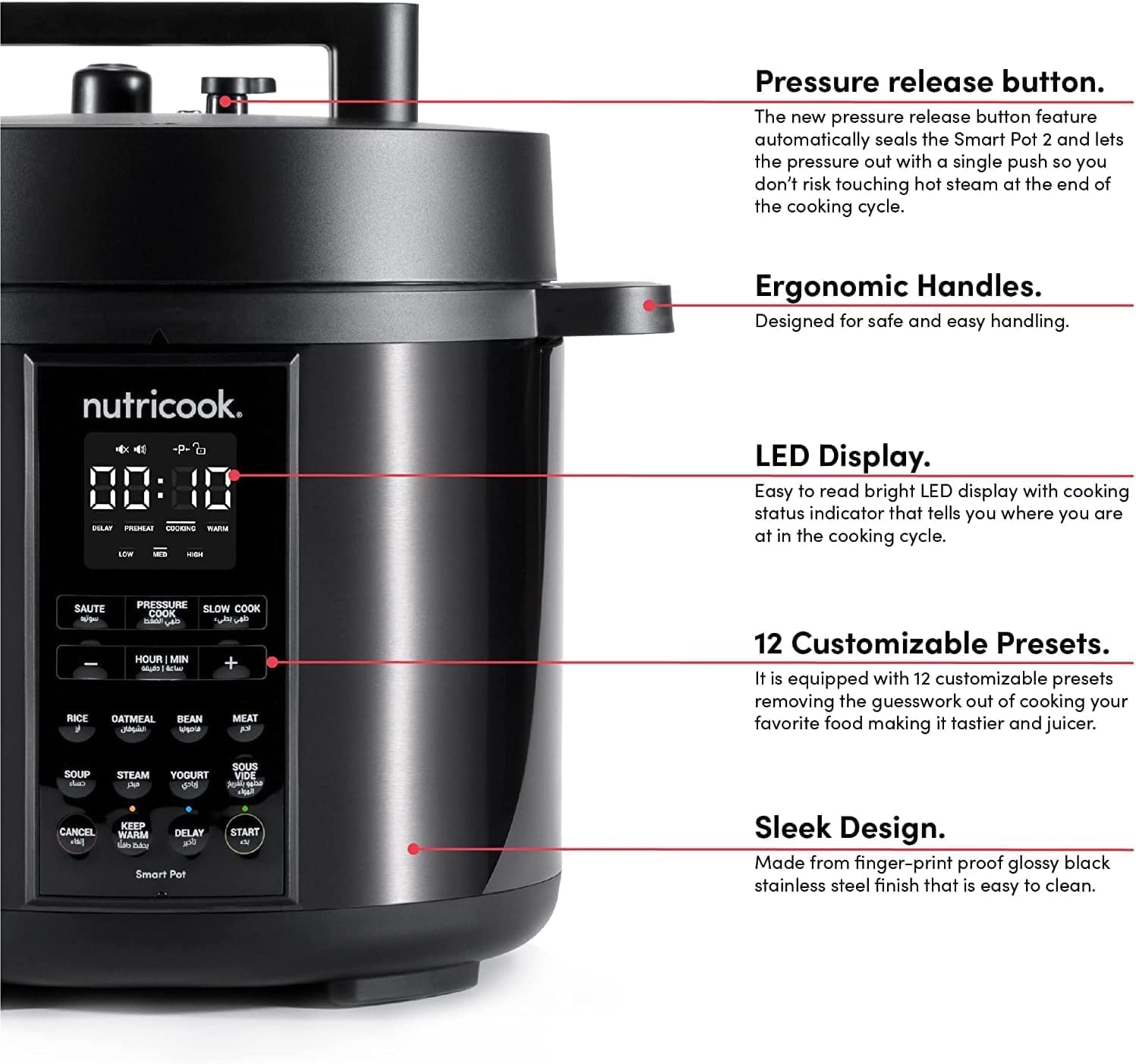 Nutricook Smart Pot 2 1000 Watts - 9 In 1 Instant Programmable Electric Pressure Cooker