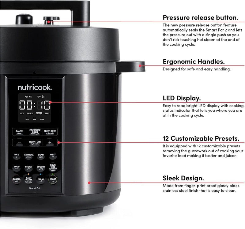 Nutricook Smart Pot 2 1000 Watts - 9 In 1 Instant Programmable Electric Pressure Cooker