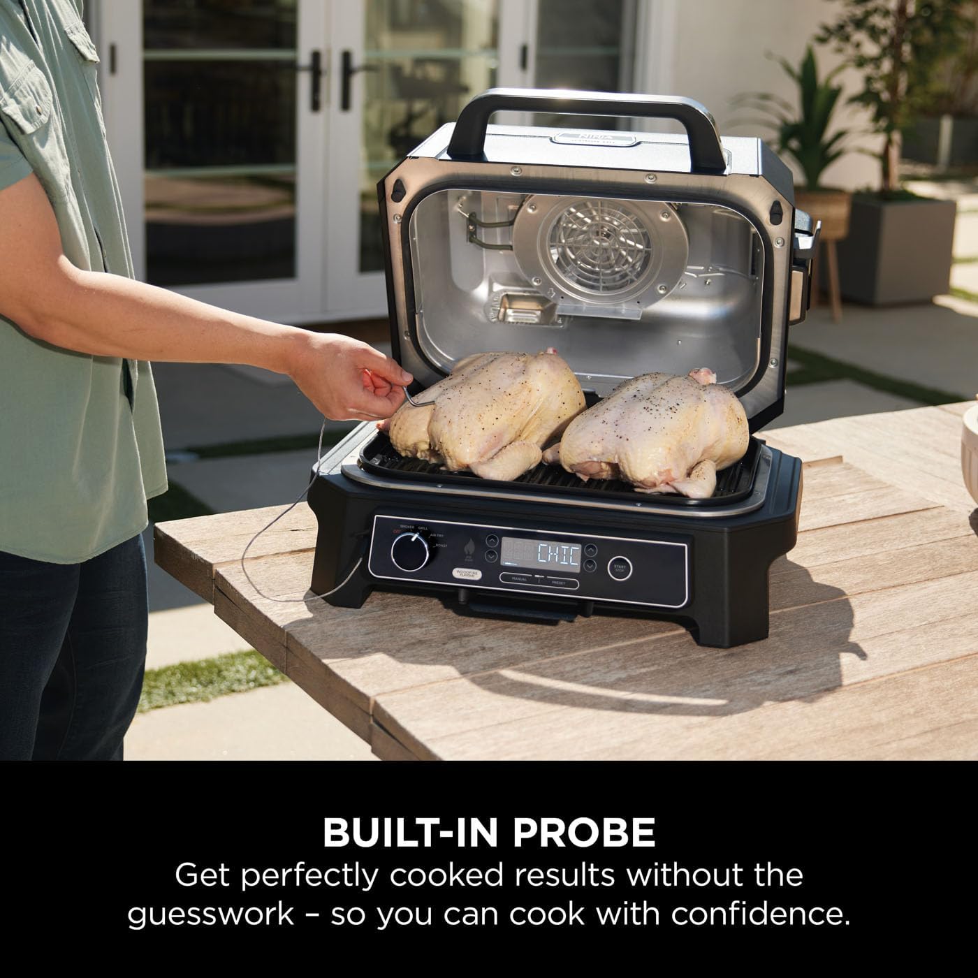Ninja Woodfire Pro XL Electric BBQ Grill & Smoker with Digital Probe, Large 4-in-1 Outdoor Grill & Air Fryer with Smart Cook System