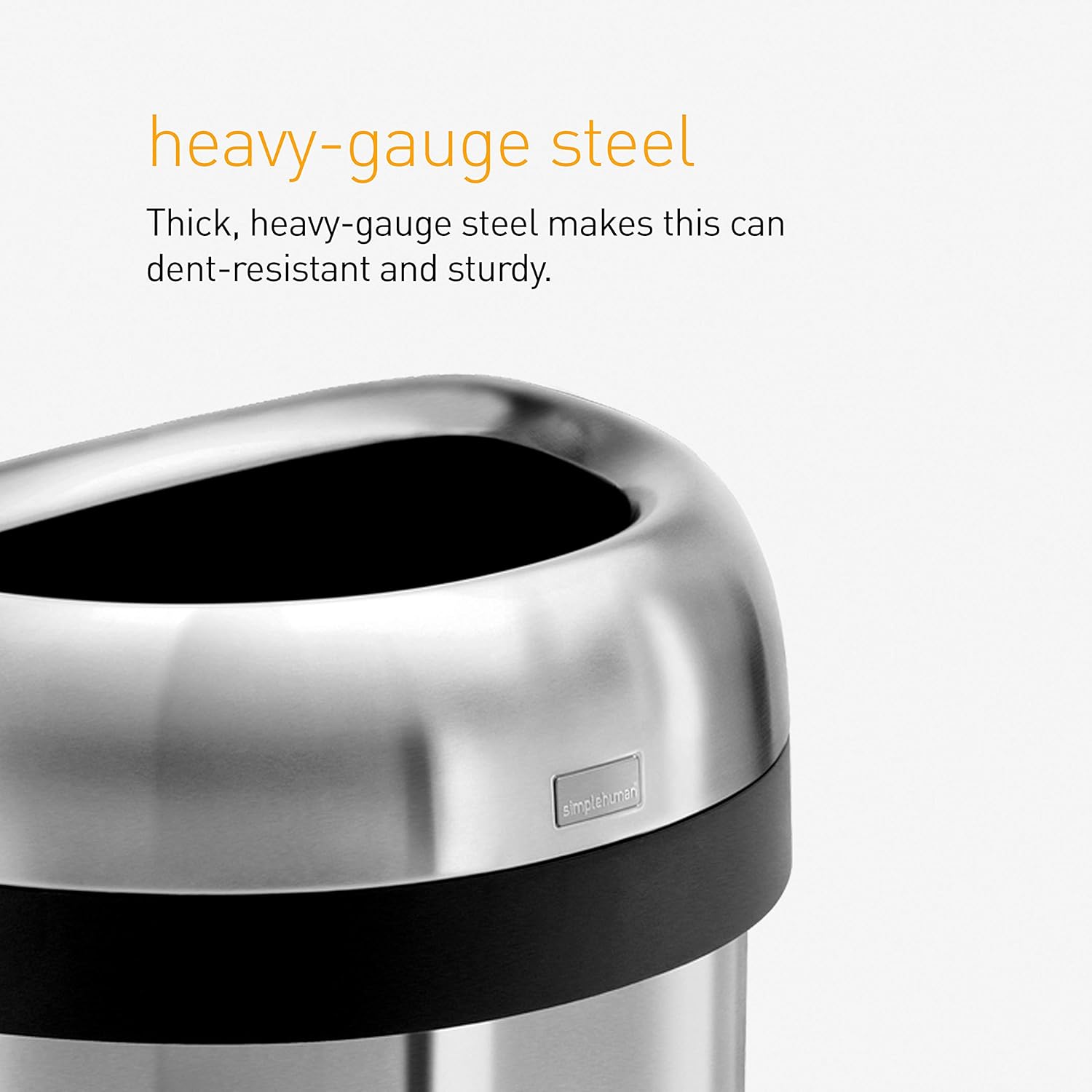 simplehuman 60L / 15.9 Gallon Semi-Round Open Top Trash Can – Brushed Stainless Steel